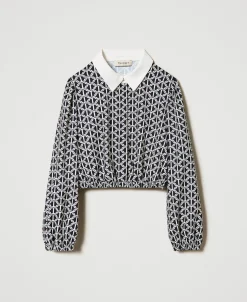 Blusa In Crêpe De Chine Con Stampa