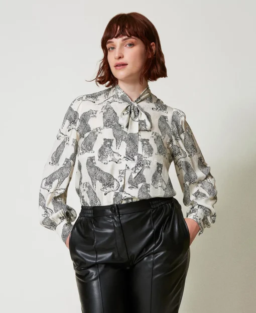 Camicia Jacquard Con Stampa Giaguaro
