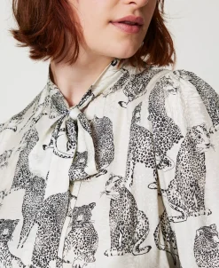 Camicia Jacquard Con Stampa Giaguaro
