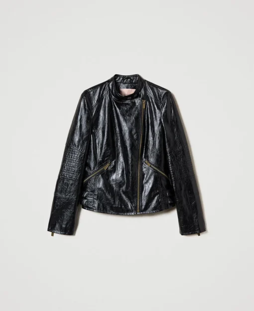 Giacca Chiodo Effetto Pelle Con Zip