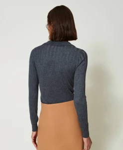 Maglia A Coste Con Ricamo