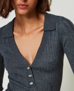 Maglia A Coste Con Ricamo