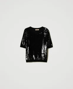 Maglia Con Ricamo In Full Paillettes