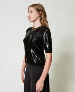 Maglia Con Ricamo In Full Paillettes