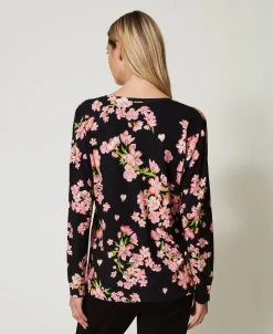 Maglia Con Stampa A Fiori E Pizzo