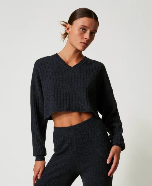 Maglia Cropped In Misto Lana