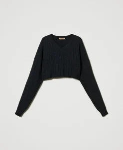 Maglia Cropped In Misto Lana