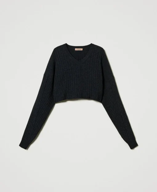 Maglia Cropped In Misto Lana