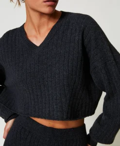 Maglia Cropped In Misto Lana