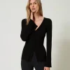 Maglia Fitted A Costine Con Incrocio