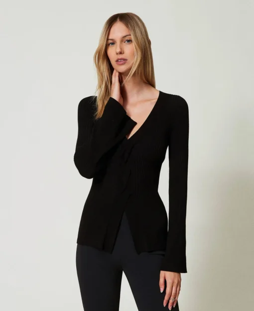 Maglia Fitted A Costine Con Incrocio