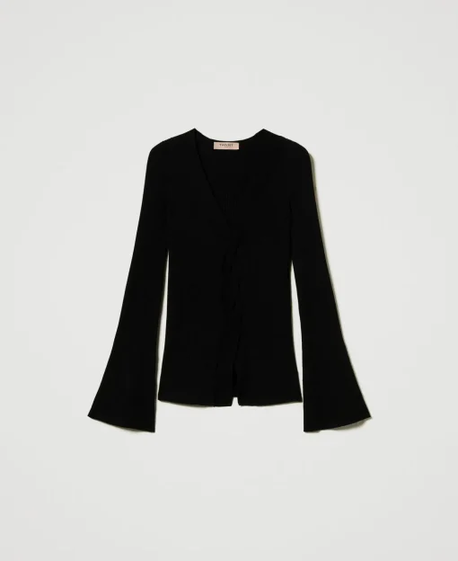 Maglia Fitted A Costine Con Incrocio