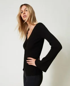 Maglia Fitted A Costine Con Incrocio