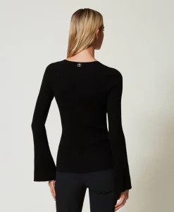 Maglia Fitted A Costine Con Incrocio