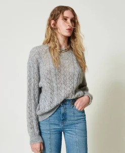 Maglia In Misto Mohair Con Trecce E Oblò