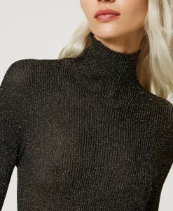 Maglia Lupetto In Lurex A Coste