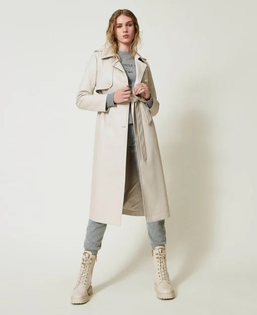 Trench Lungo Spalmato Con Cintura