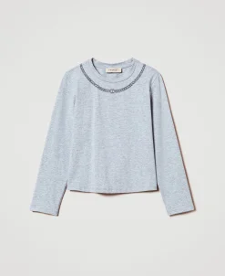 T-shirt Con Stampa Collana E Strass