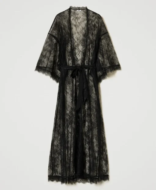 Vestaglia Lunga In Pizzo Con Cintura